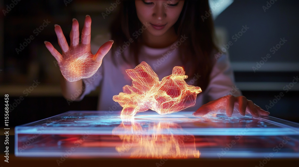 Poster hologram printer. the printer consists of polygons, triangles of points and lines. printer icon low-