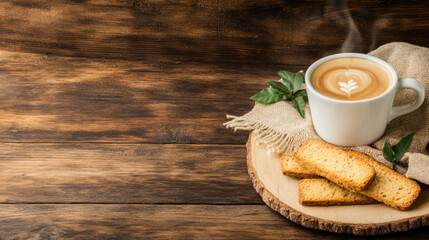 Breakfast, A steaming cup of espresso served with a plate, perfect for showcasing coffee culture, culinary art, and gastronomic experiences in vibrant settings.