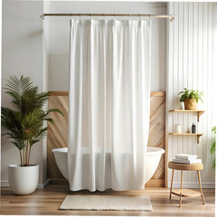 blank white shower curtain mockup boho bathroom