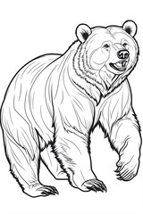Fototapeta premium Majestic Wild Bear Sketch Roaring and Walking with Bold and Simplified Artistic Lines