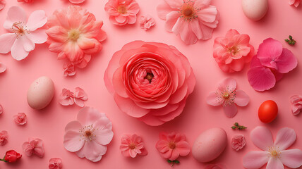 Valentine's Day, Easter, Birthday, Happy Women's Day, Mother's Day celebration flat lay top view