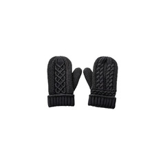 Black knitted winter mittens made from thick yarn white background