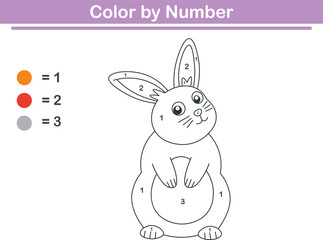 Color by numbers. Coloring page for kids. Coloring with cute rabbit. Vector illustration