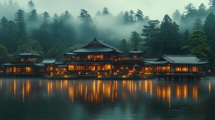 Peaceful Reflective Scene of Emperors Birthday Celebration at Night
