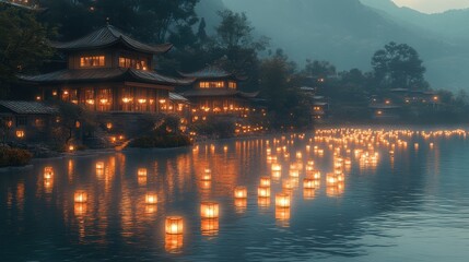 Serene and Reflective Night Scene at the Emperor's Birthday Celebration