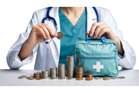  Increasing of coins stacking with medical bag Png