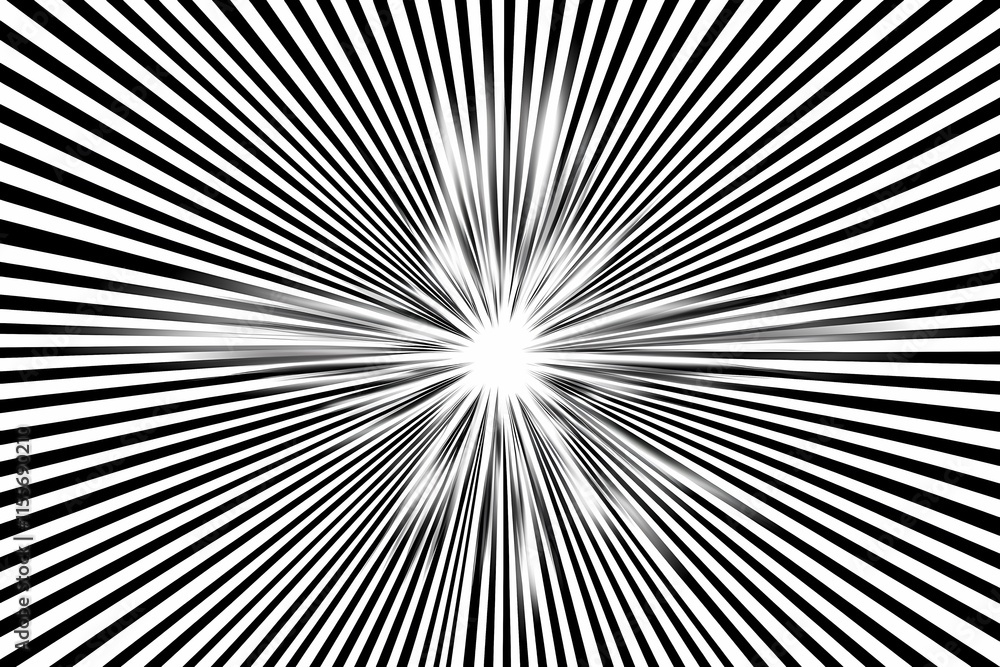 Wall mural black and white radial lines create dynamic abstract burst effect