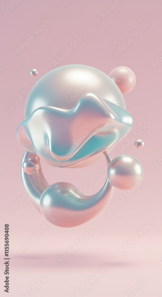 Poster geometric 3d smooth pastel shapes. abstract background with light colour palette, 3d fluid abstract 