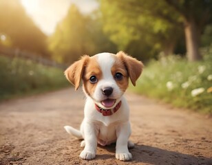 cute smiling dog ,puppy shining eyes cartoon character closeup shot looking into the camera