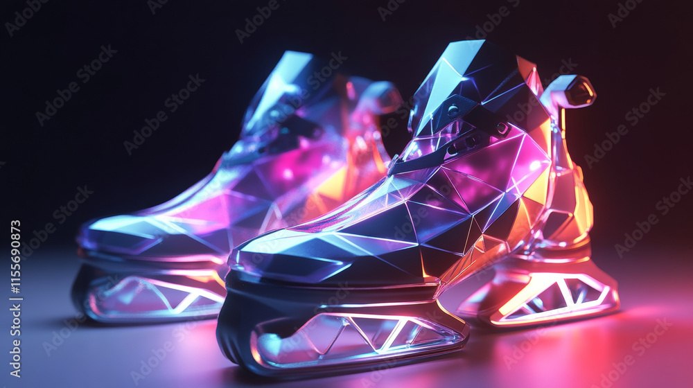 Aufkleber hologram skates. skates made of polygons, triangles of points and lines. skates icon is a low-poly c