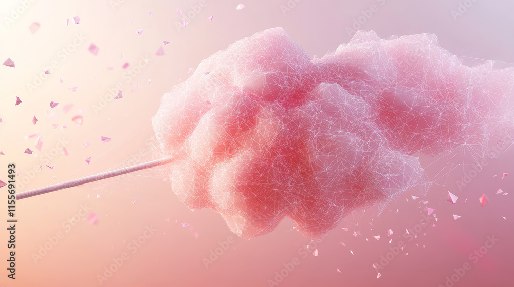 Poster a hologram candy floss. candy floss made of polygons, triangles of points and lines. candy floss is 