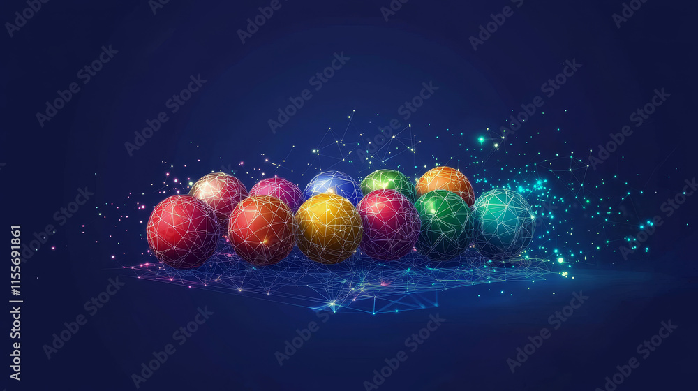 Poster hologram snooker. snooker is made of polygons, triangles of dots and lines. snooker icon is a low-po