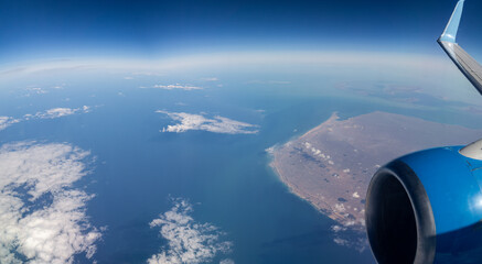 sandy shore of the Caspian Sea from the height of an airplane flight
