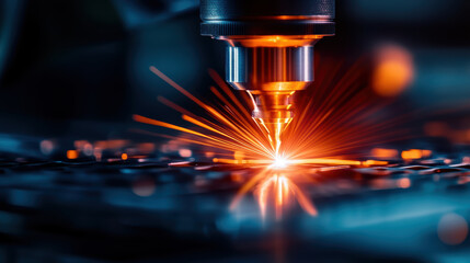 A machine is cutting through a piece of metal