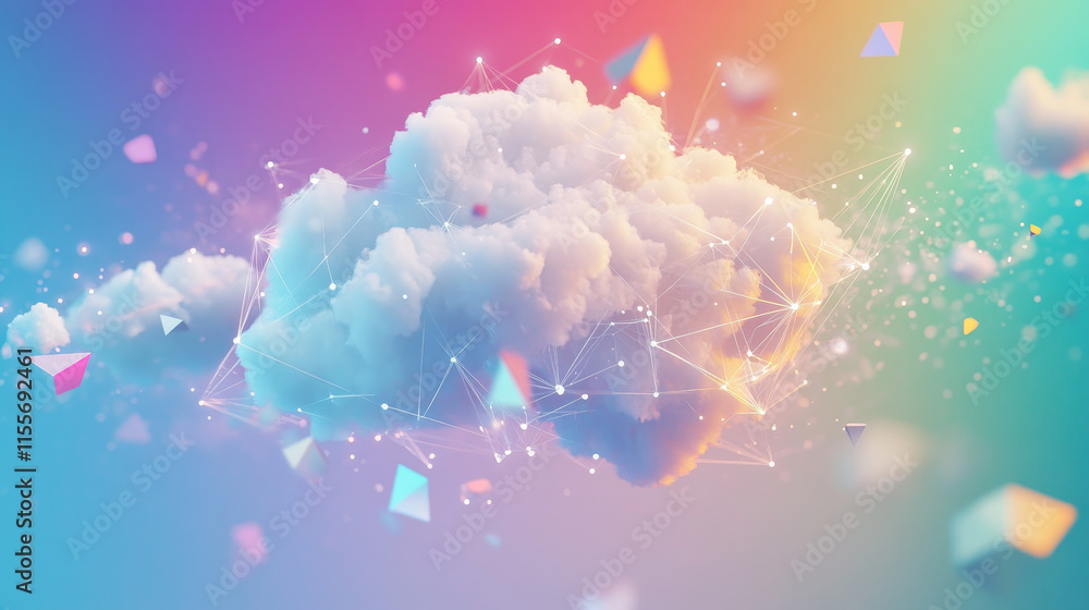 Poster hologram cloud. cloud made of polygons, triangles, dots, and lines. low-poly cloud structure of conn