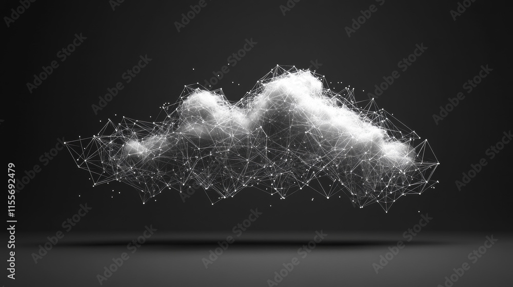 Poster hologram cloud. cloud made of polygons, triangles, dots, and lines. low-poly cloud structure of conn