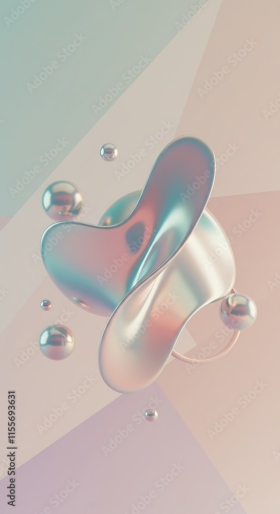Poster geometric 3d smooth pastel shapes. abstract background with light colour palette, 3d fluid abstract 