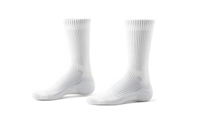 Blank white socks design mockup, isolated, clipping path. Pair sport crew cotton socks wear mock up. Long clear soft sock stand presentation. Men basketball, football, tennis plain socks template, l