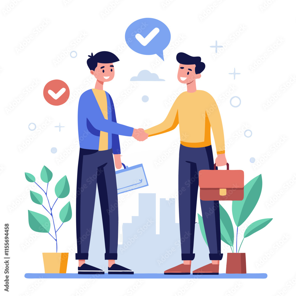 Aufkleber developer and business client shaking hands to finalize partnership in a modern office setting durin