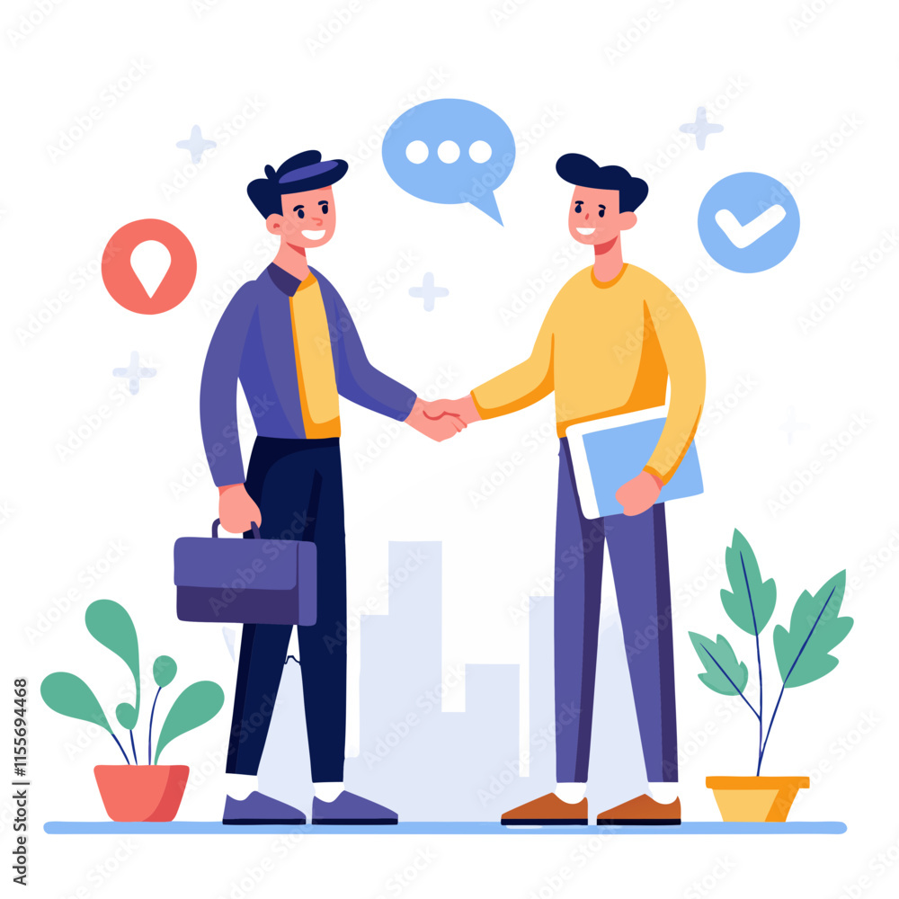 Poster developer and business client networking during a meeting in a professional setting