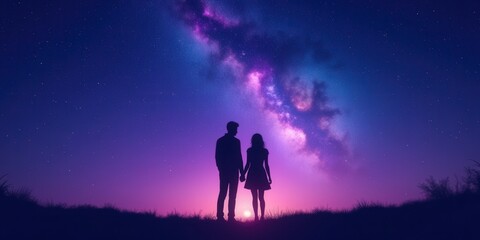 Silhouetted Couple Gazing at the Milky Way Galaxy