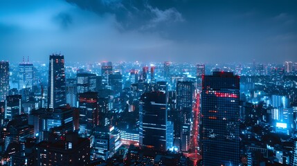 Obraz premium Vibrant Night Cityscape With Neon Lights and Skyscrapers