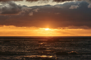 Gorgeous sunset with rain and clouds as a cyclone passes through Mauritius Island