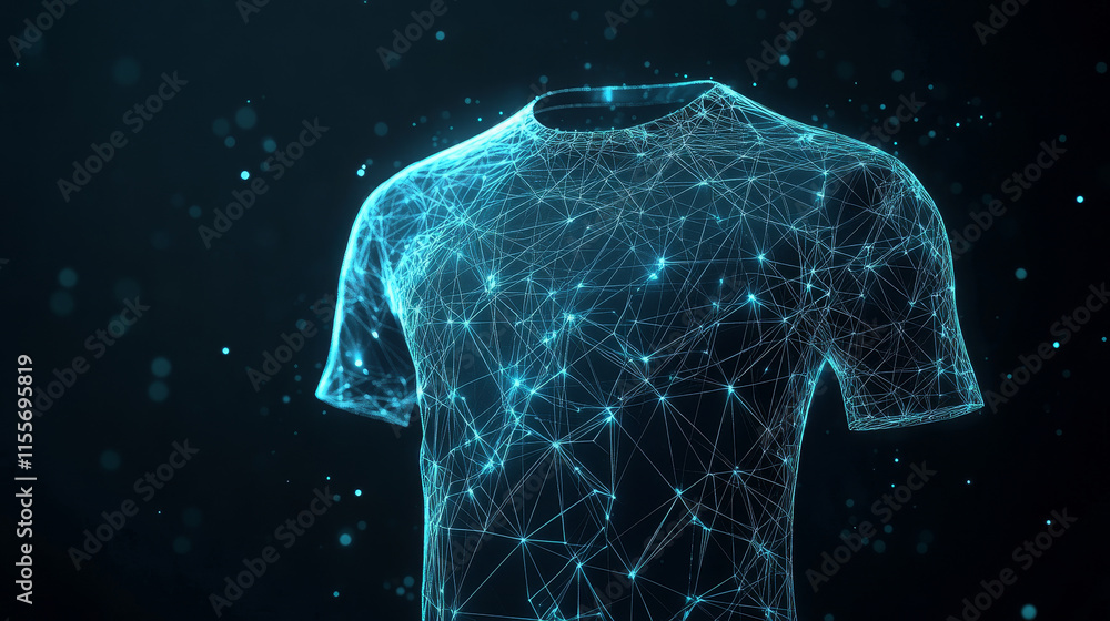 Poster hologram undershirt. a undershirt made of polygons, triangles of points and lines. undershirt icon l