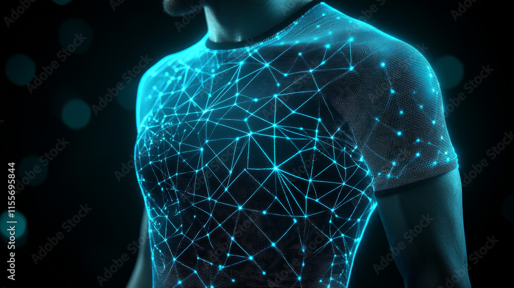 Poster hologram undershirt. a undershirt made of polygons, triangles of points and lines. undershirt icon l
