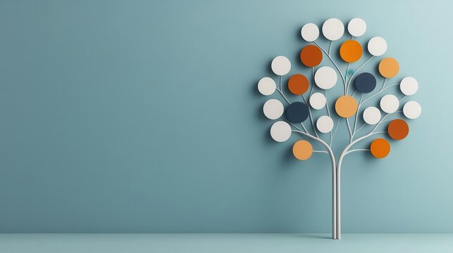 Illustration of a digital tree with index fund branches representing different sectors, benchmark comparison, diversified growth