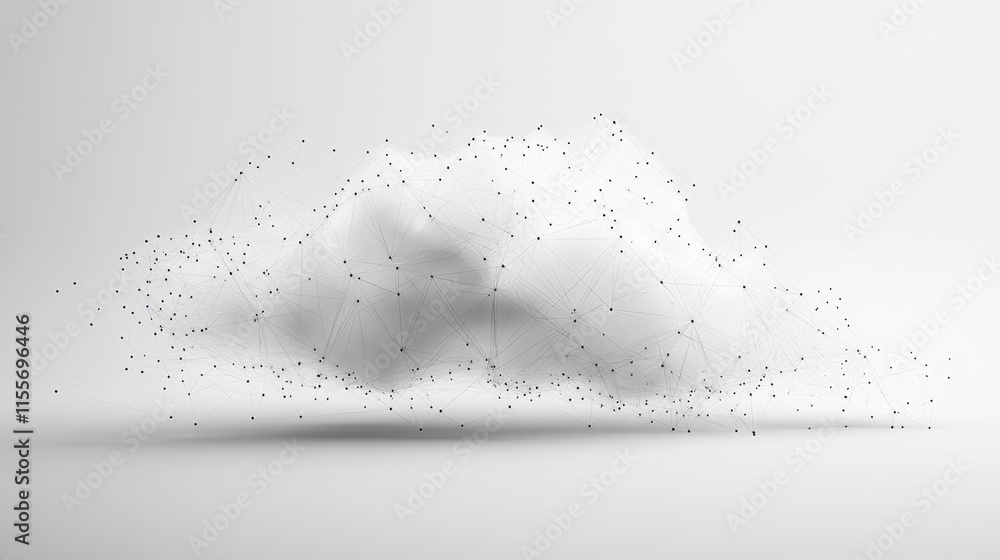 Poster a polygonal cloud design featuring triangles, dots, and a network of lines. this low-poly structure 