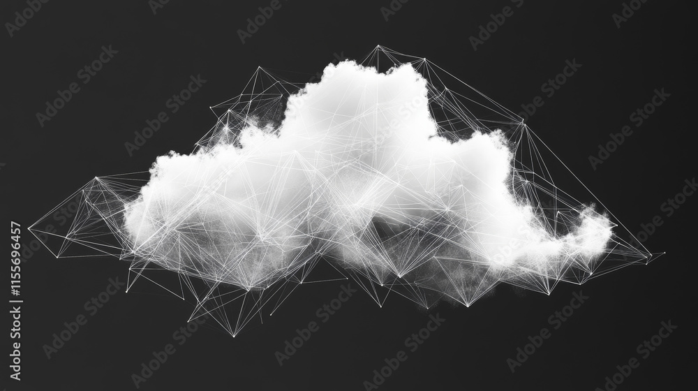 Poster a polygonal cloud design featuring triangles, dots, and a network of lines. this low-poly structure 