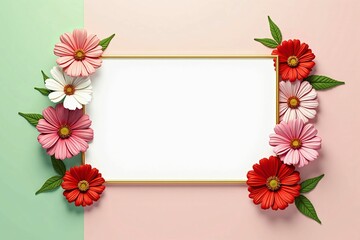Beautiful Floral Border with Cosmos and Daisy Flowers on Pastel Background for Invitations and Greetings