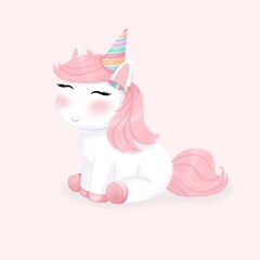 cute unicorn illustration with rainbow hair 