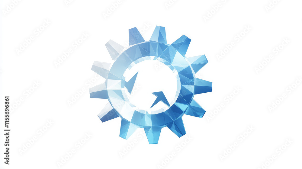 Poster hologram gear with arrows. a gear made of polygons, triangles of points and lines. gear with arrows 