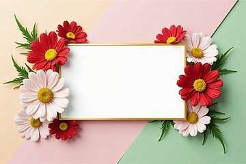 Beautiful Floral Border with Cosmos and Daisy Flowers on Pastel Background for Invitations and Greetings