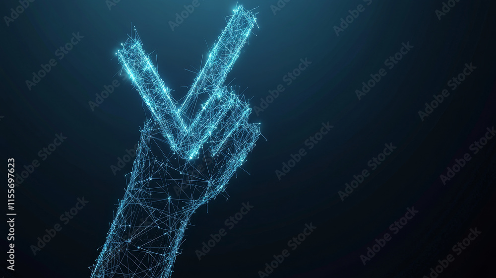 Poster the hologram is a tick. a checkmark of polygons, triangles of points and lines. check mark icon low-