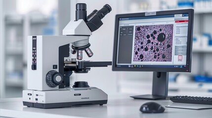Modern Microscope and Computer in a Laboratory Setting