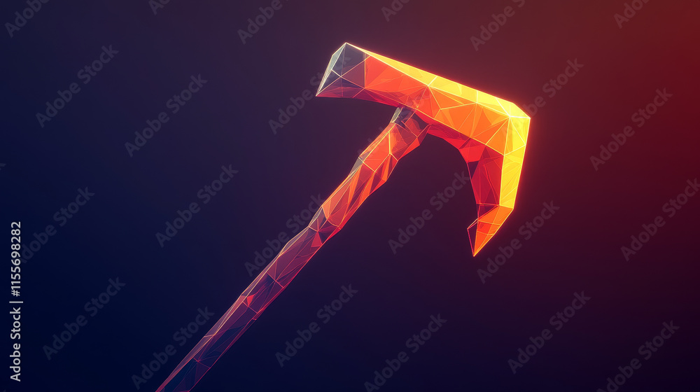 Poster hologram pickaxe. a pickaxe of polygons, triangles of points and lines. pickaxe icon is a low-poly c