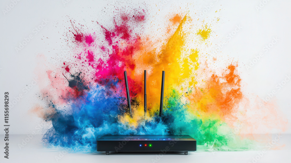 Aufkleber creative router design with abstract watercolor splashes in vibrant colors. dynamic composition show