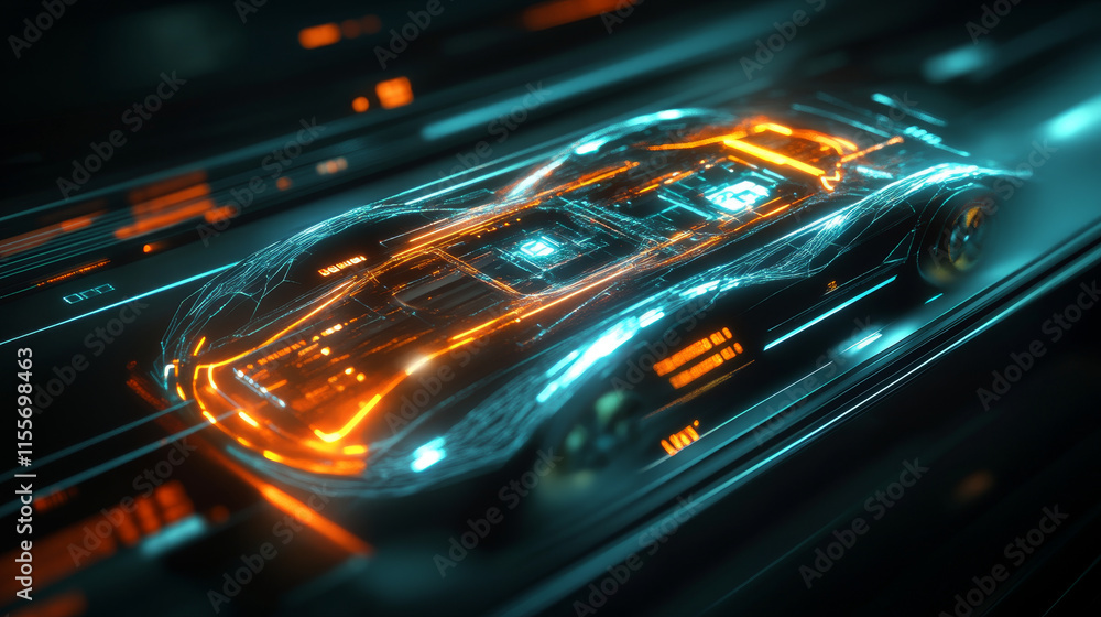 Poster hologram speedometer. a speedometer made of polygons, triangles of points and lines. speedometer ico
