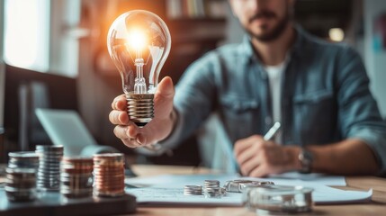 Innovative business ideas for entrepreneurs office environment image of a person with light bulb