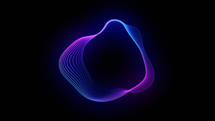 Neon futuristic Artificial Intelligence background of abstract gradient glowing lines. Virtual AI assistant and voice assistant concept. Audio waveform visualization, audio spectrum. Big data. 
