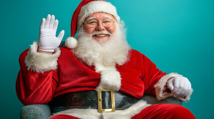 Naklejka premium Santa Claus Waving in Festive Cheer