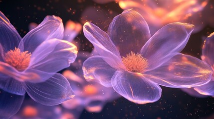 Glowing Abstract Flowers with Orange and Purple Hues