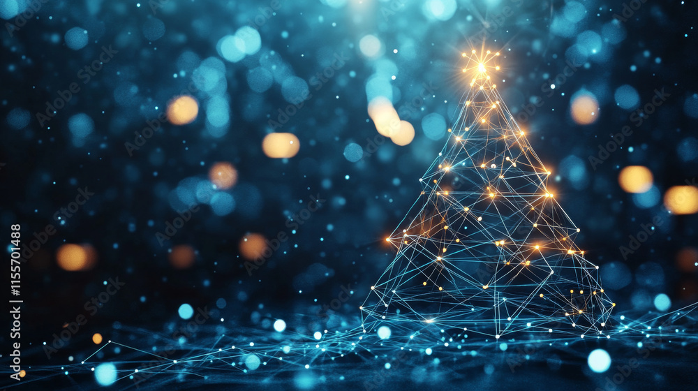 Poster hologram christmas tree. christmas tree made of polygons, triangles, dots, and lines. low-poly chris