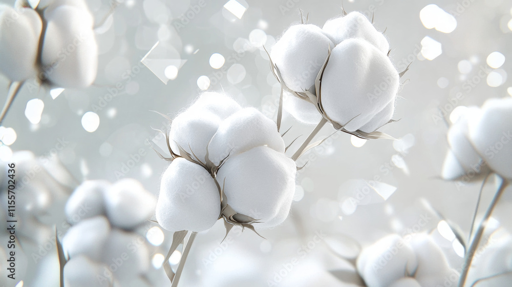 Poster a hologram of cotton. cotton made of polygons, triangles of dots and lines. cotton is a low poly com