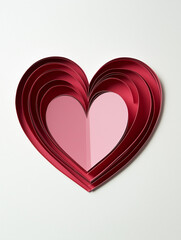 Paper heart decorations on a white background, with a love cocktail, shot from a top view.