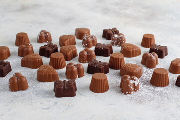 Handmade chocolate with pistachios, dark and milk chocolate pieces.