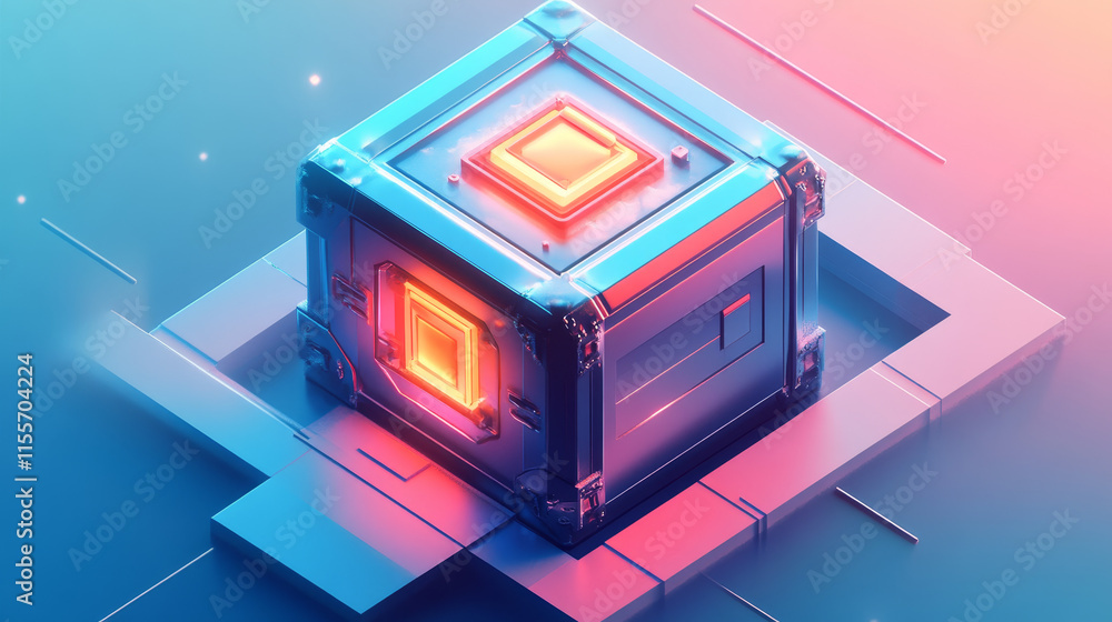 Poster the hologram vault. a vault of polygons, triangles of points and lines. safe low-poly compound struc